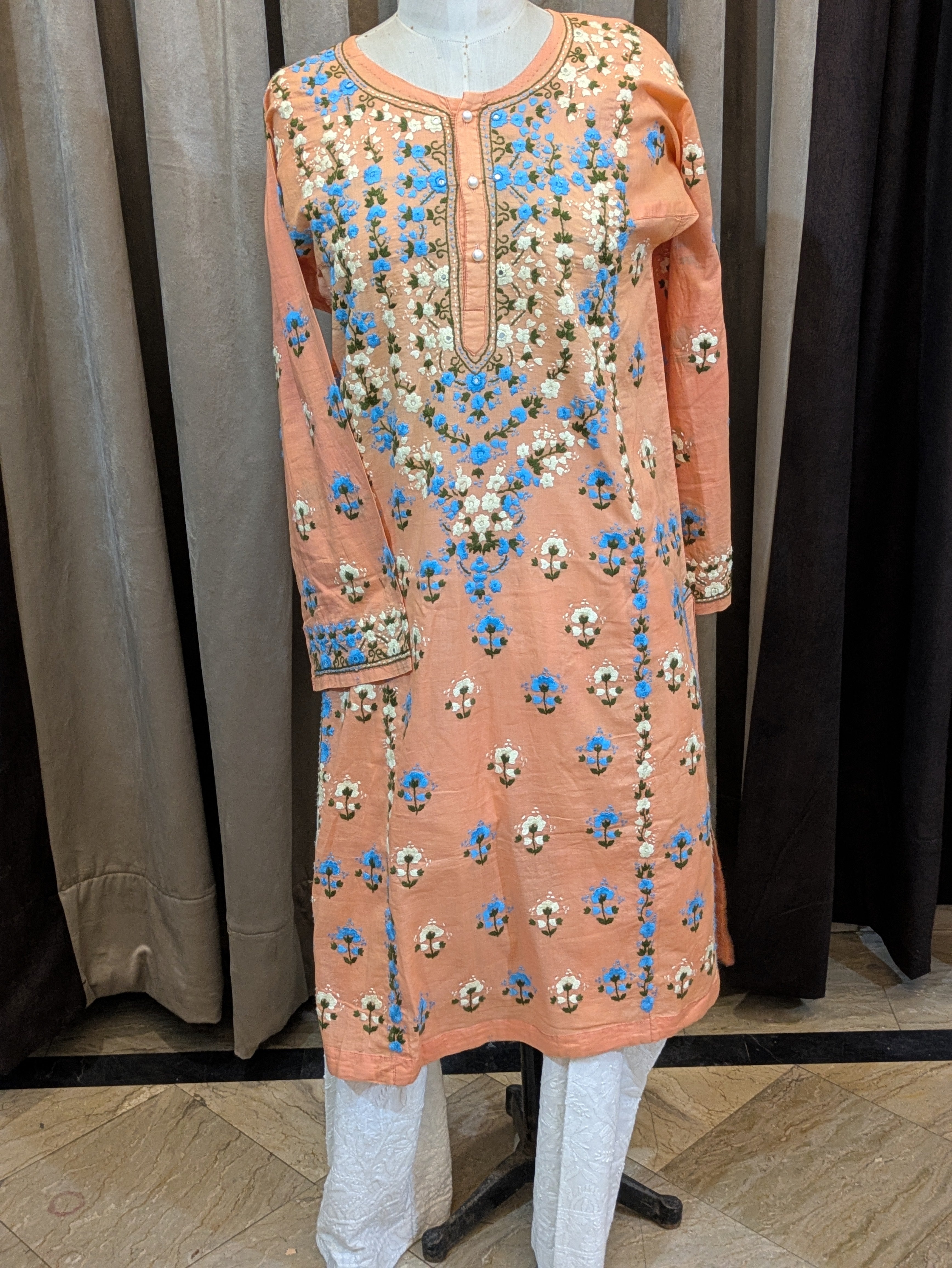 Peach Stitched Kurta