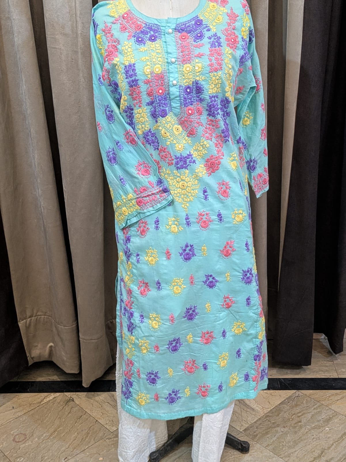 Turquoise Stitched Kurta