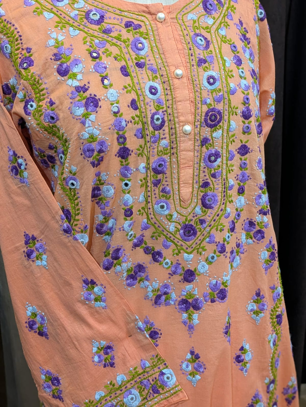 Peach Purple Stitched Kurta