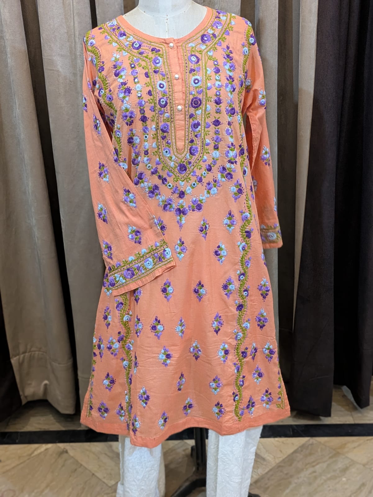 Peach Purple Stitched Kurta