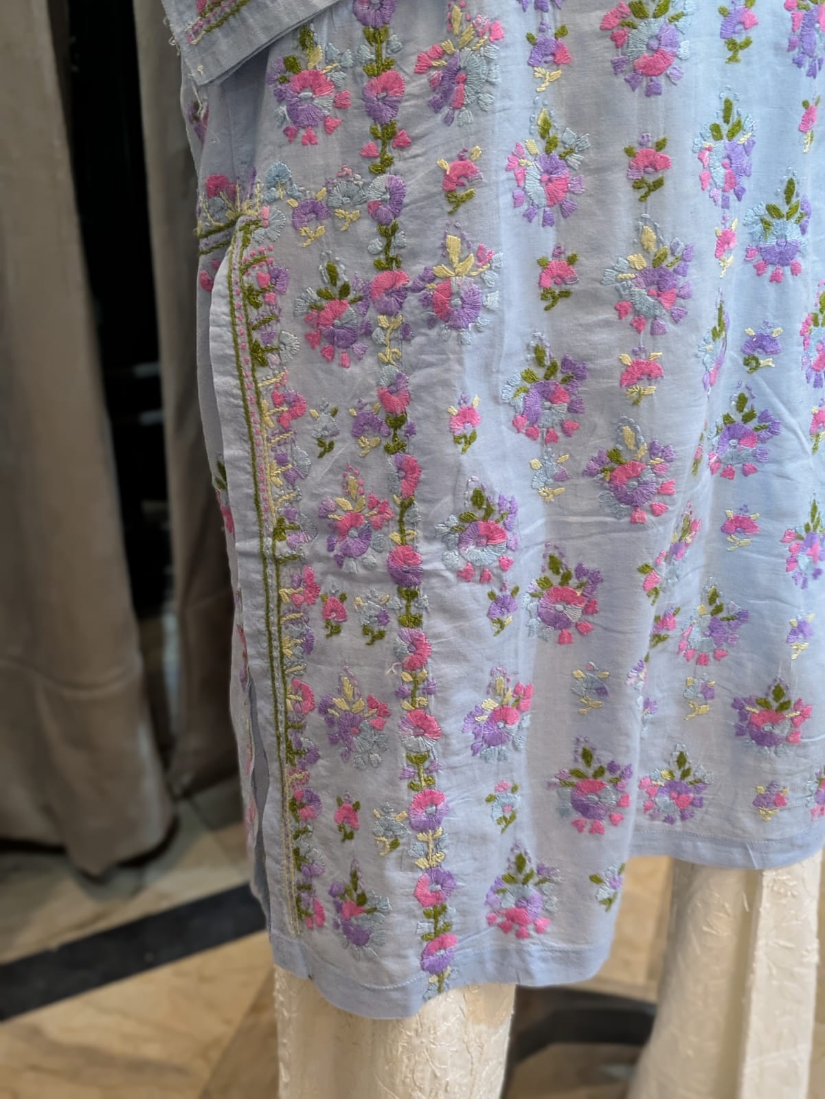 Steel Blue Stitched Kurta