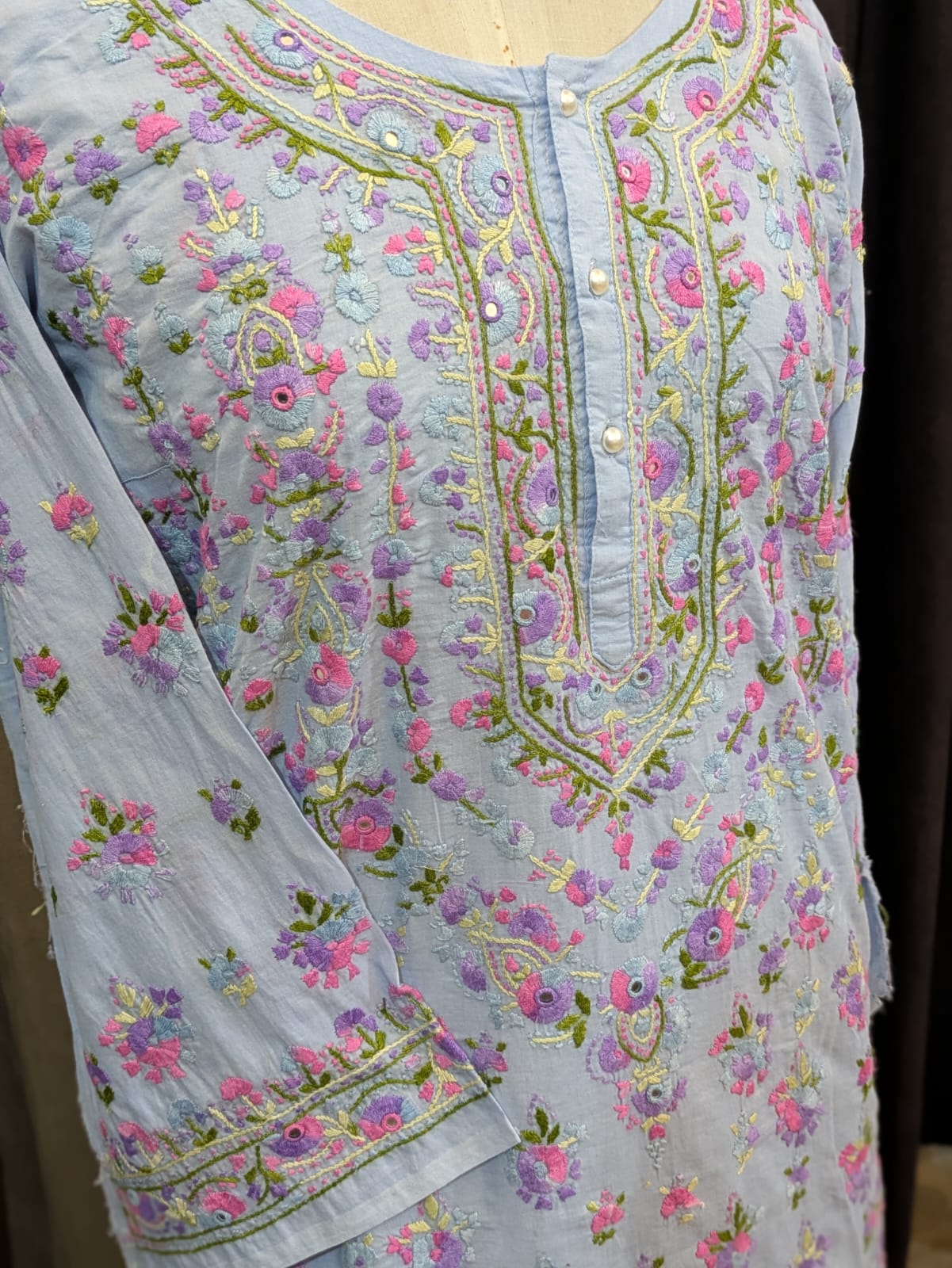 Steel Blue Stitched Kurta