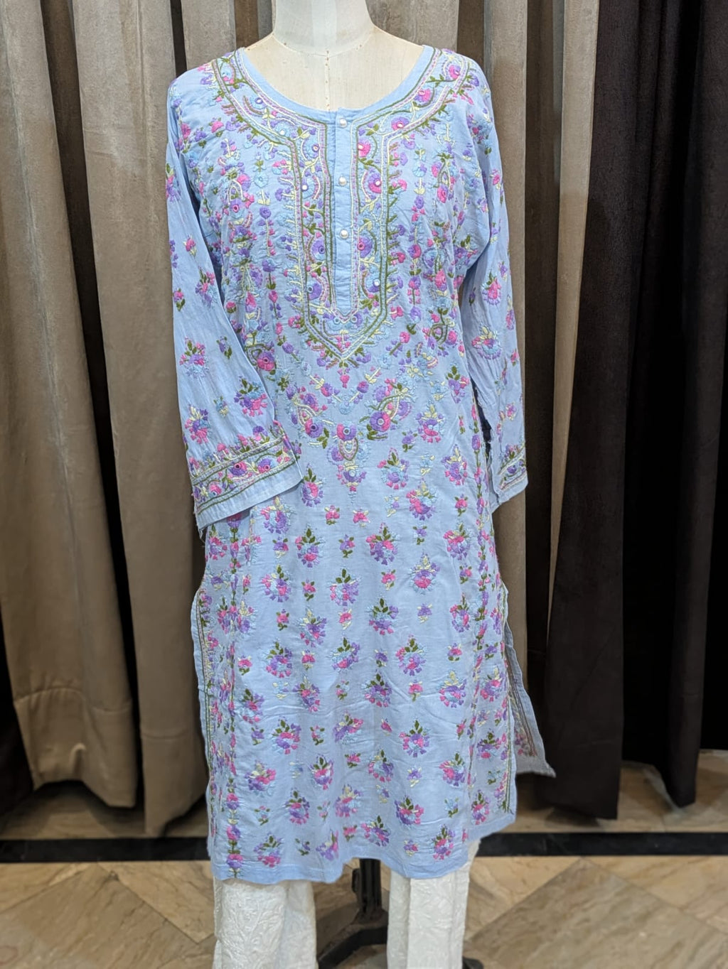 Steel Blue Stitched Kurta