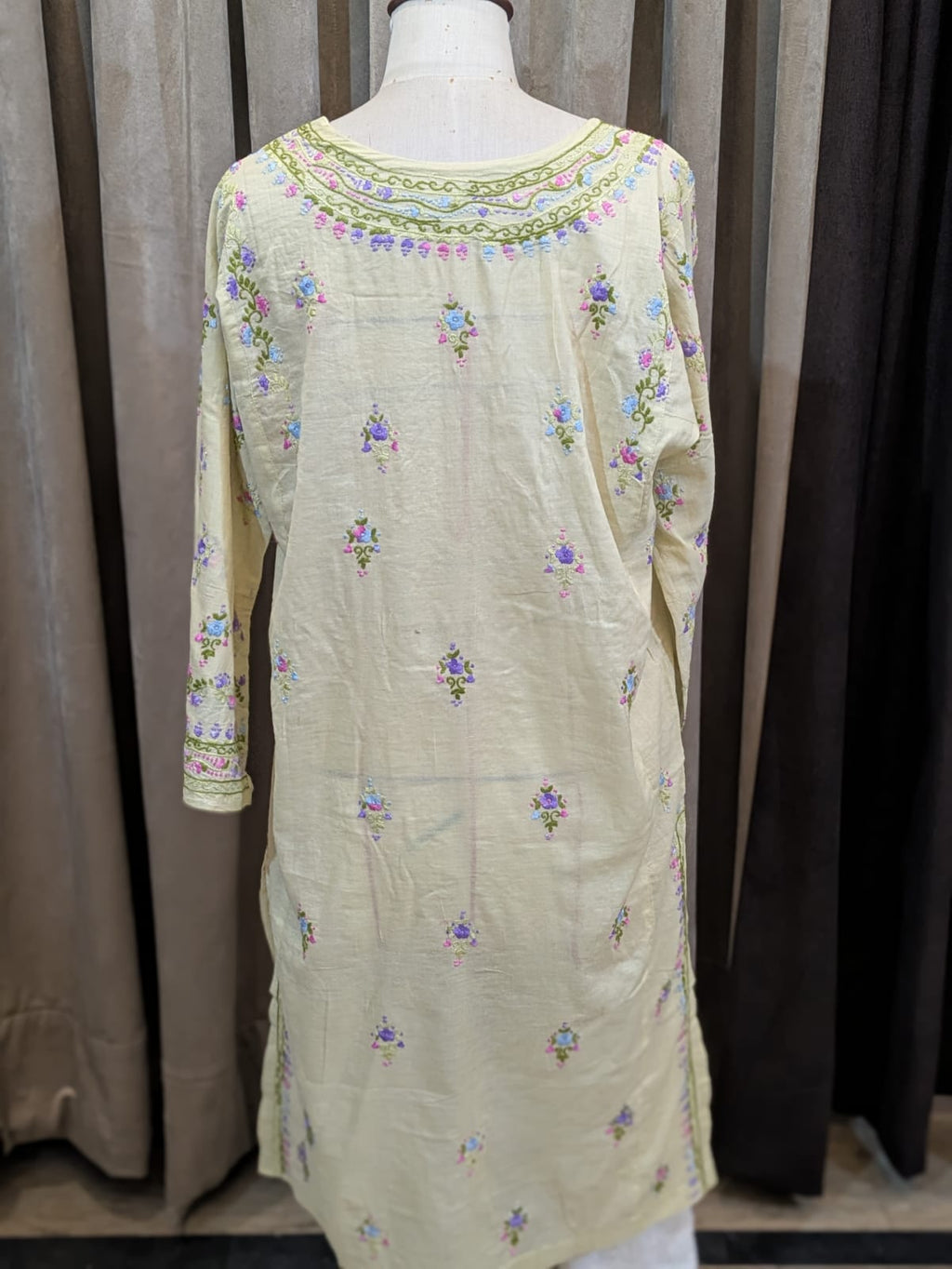 Pale Yellow Stitched Kurta