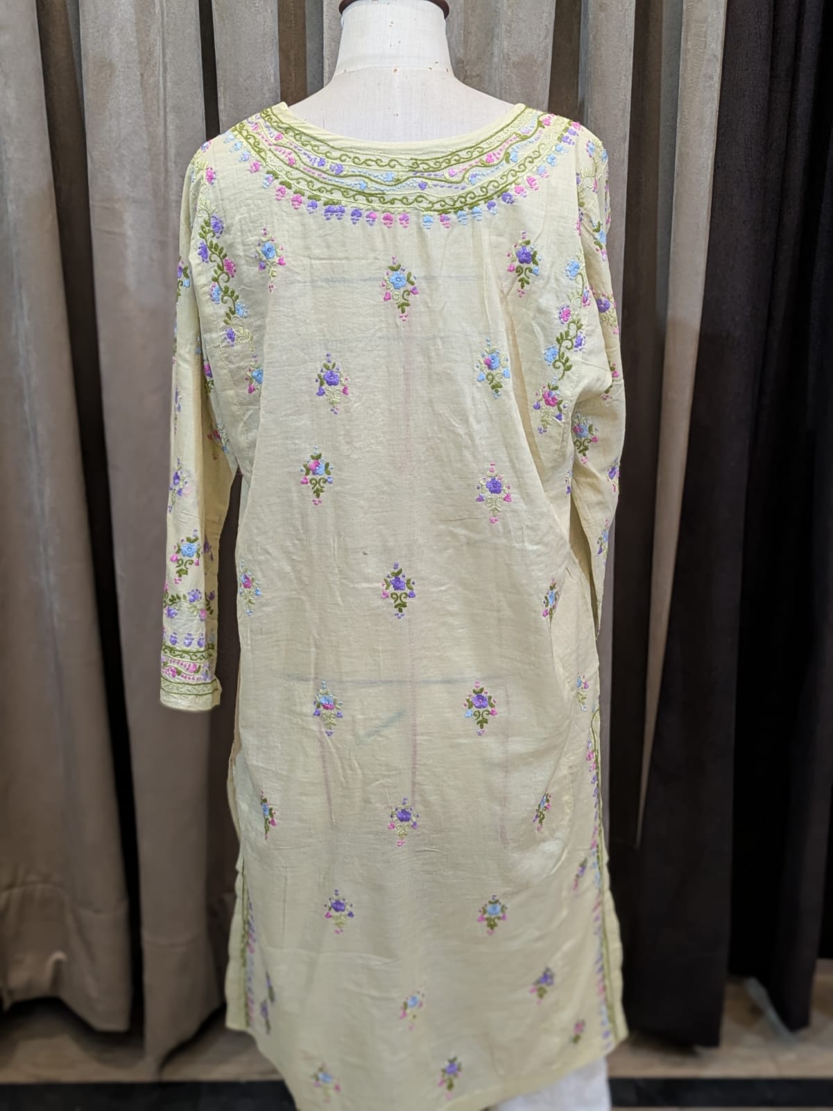 Pale Yellow Stitched Kurta