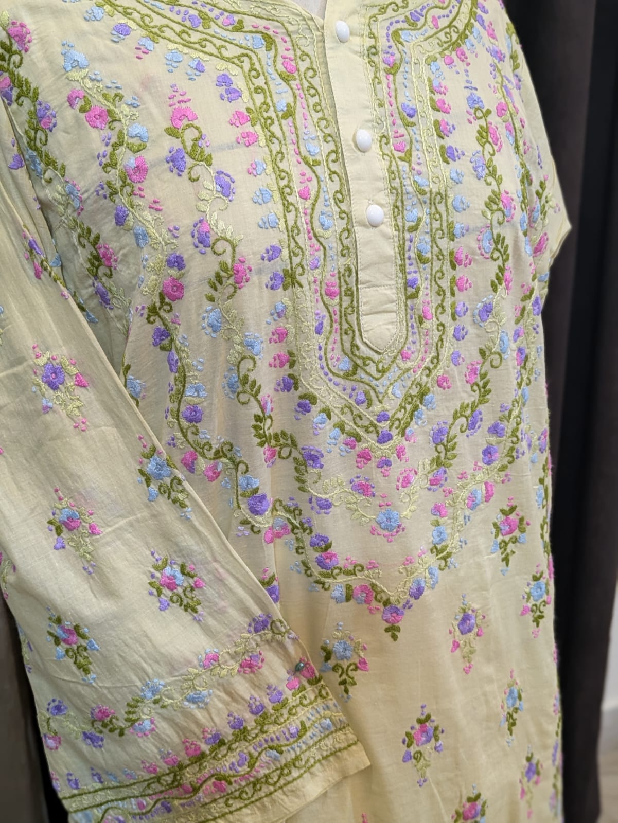 Pale Yellow Stitched Kurta