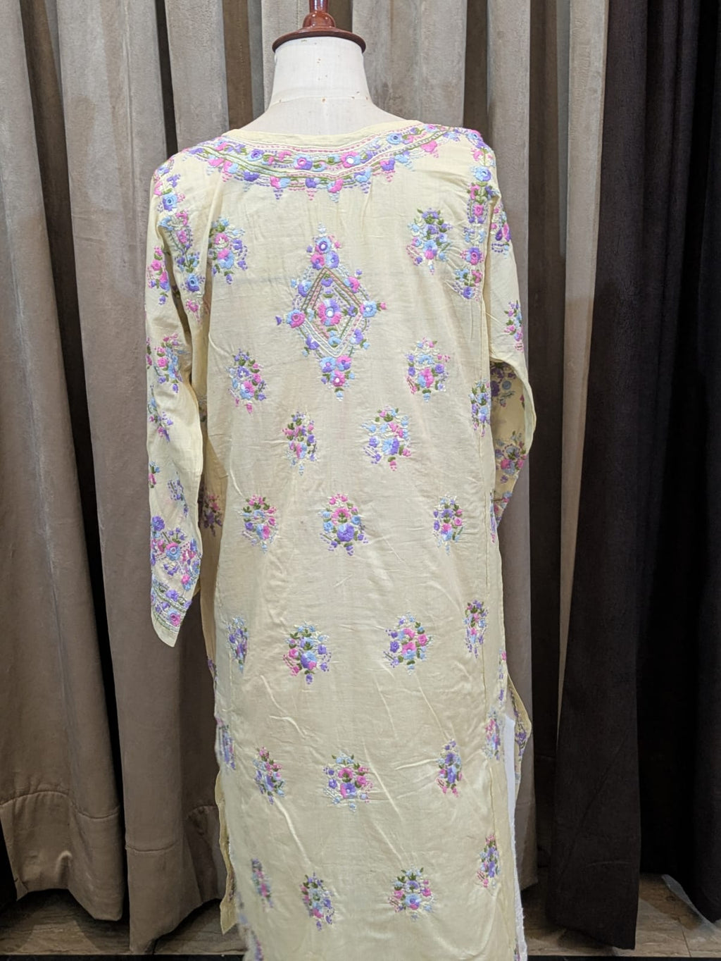 Pale Yellow Stitched Kurta