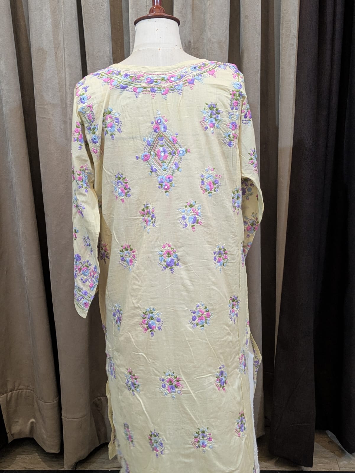 Pale Yellow Stitched Kurta