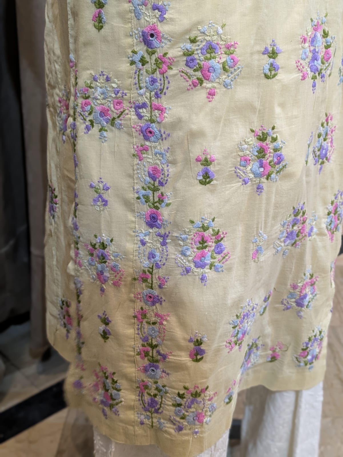 Pale Yellow Stitched Kurta