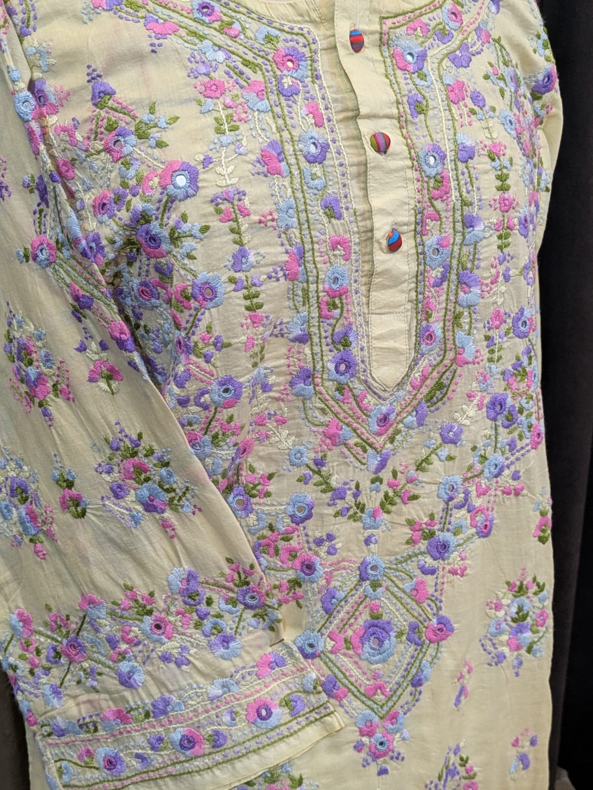 Pale Yellow Stitched Kurta