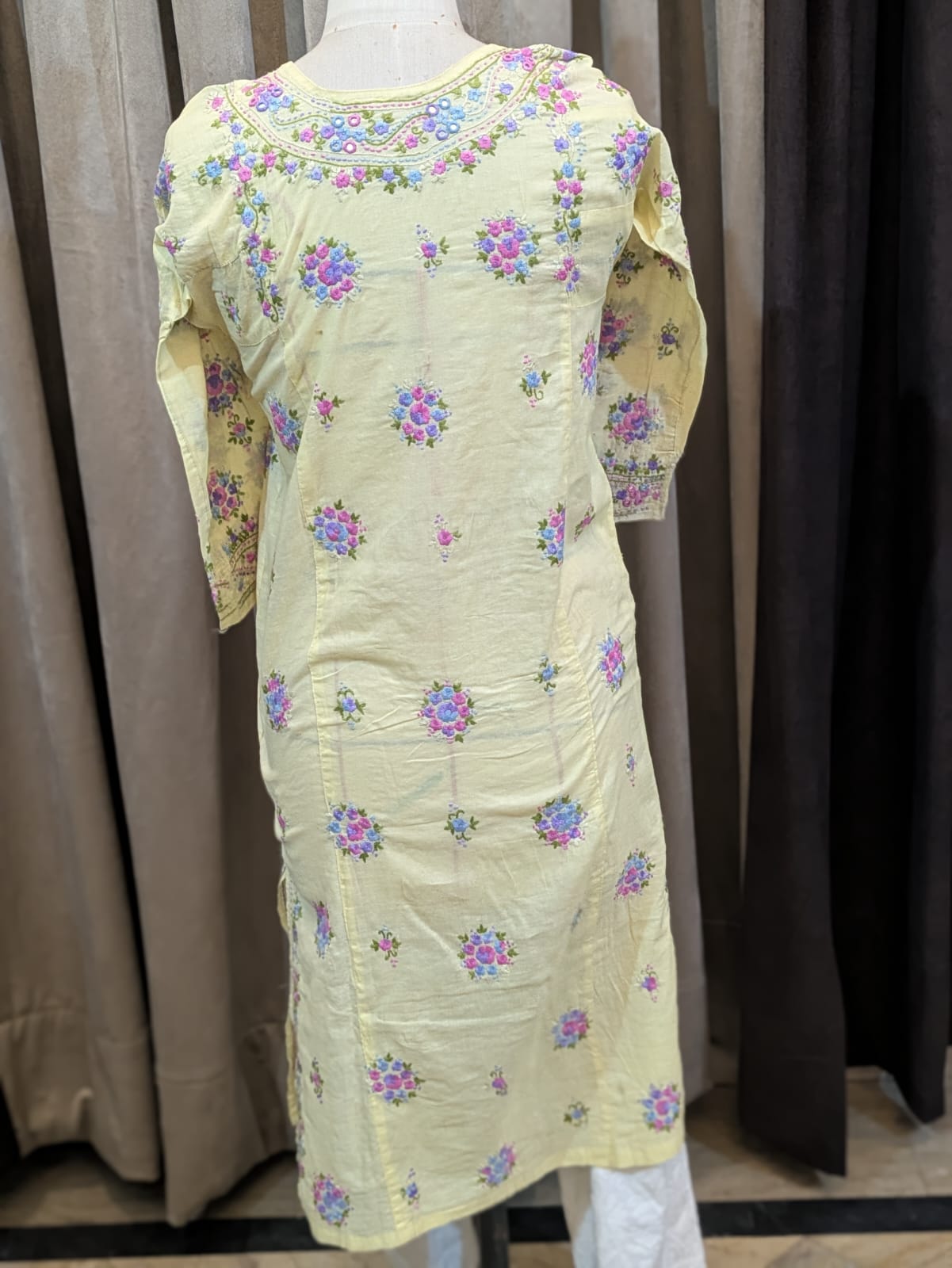 Lime Yellow Stitched Kurta