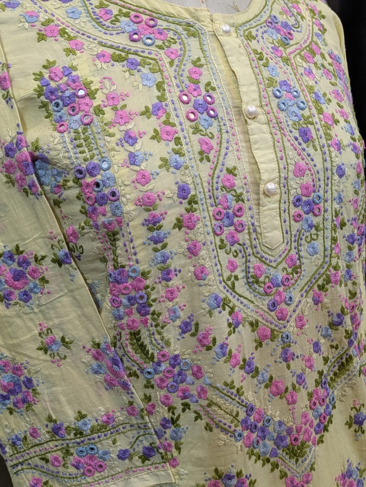 Lime Yellow Stitched Kurta