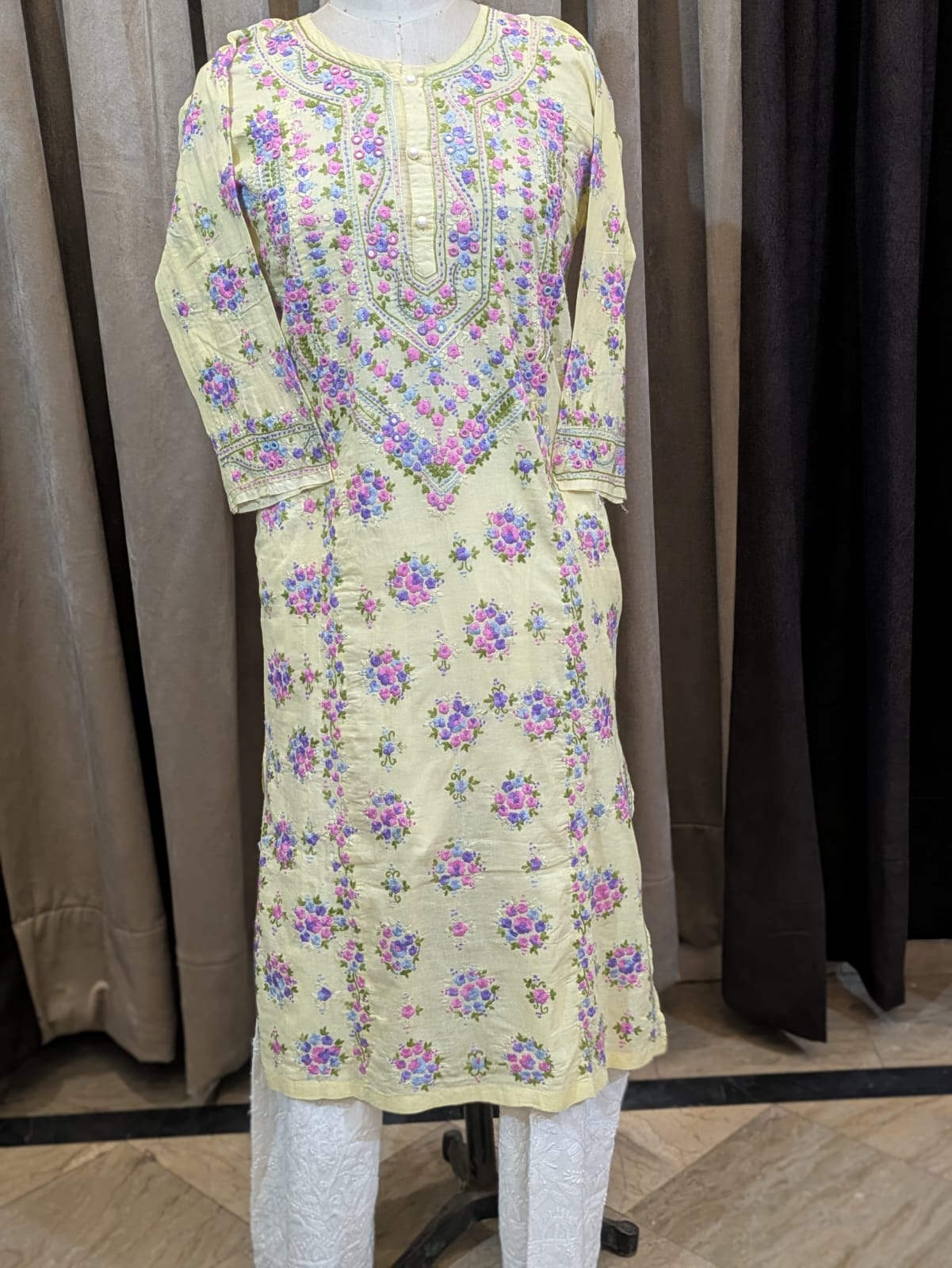 Lime Yellow Stitched Kurta