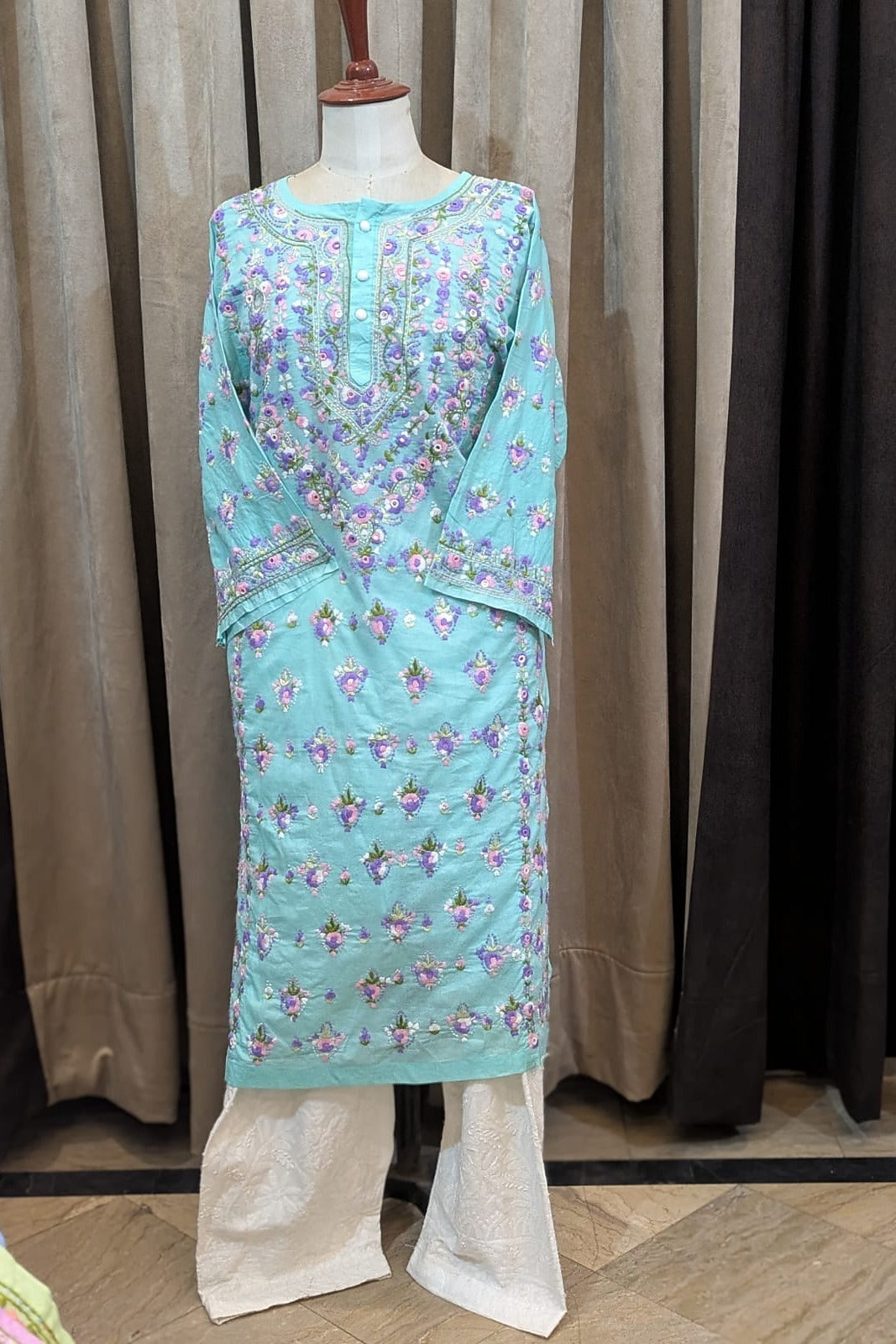 Sea Green Stitched Kurta